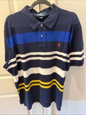 Polo by Ralph Lauren Navy Polo with Blue, White & Yellow Stripes